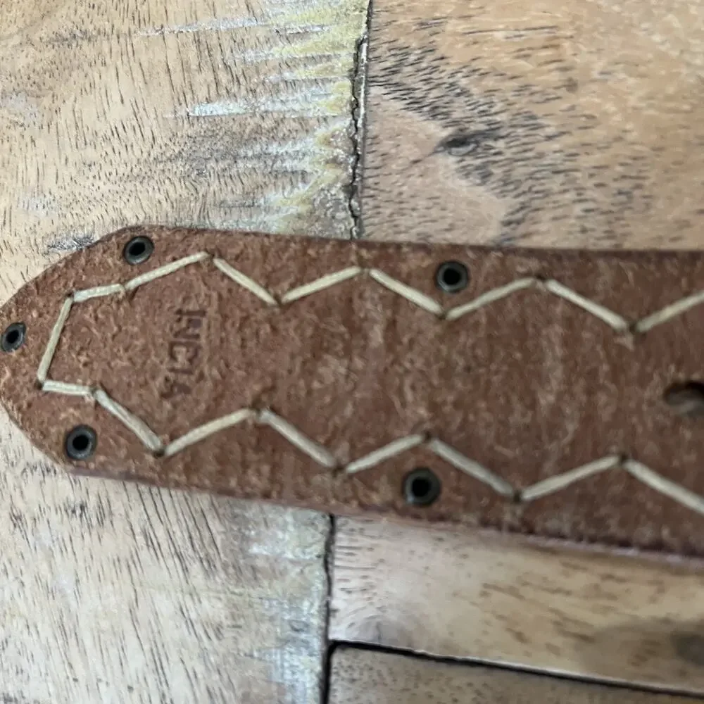 Brown Leather Belt Men's Size S White Whipstitch Chevron Pattern